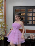 Modest Ball Gown Strapless Lilac Tulle Formal Homecoming Dresses 8th Grad Dance Graduation Dress Short Hoco Dresses HZ1121