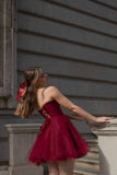 Modest Ball Gown Sweetheart Tulle Burgundy Formal Homecoming Dresses 8th Grad Dance Graduation Dress Short Hoco Dresses HZ1121
