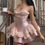 Princess Ball Gown Sweetheart Pink Satin Lace Short Formal 8th Grade Homecoming Dresses Middle School Cocktail Dress Hoco Outfits HZ1121