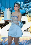 Modest A Line Strapless Light Sky Blue Satin Formal Homecoming Dresses 8th Grad Dance Graduation Dress Short Hoco Dresses HZ1121