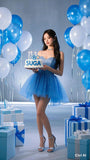 Cute Ball Gown Spaghetti Straps Blue Sequin Short Formal 8th Grade Homecoming Dresses Middle School Cocktail Dress Hoco Outfits HZ1121
