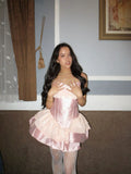 Unique Ball Gown Sweetheart Pink Satin Lace Short Formal 8th Grade Homecoming Dresses Middle School Cocktail Dress Hoco Outfits Inspo HZ1121