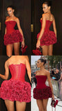 Sexy Sheath Strapless Red Satin Formal Homecoming Dresses 18th Birthday Outfits Graduation Dress Short Mini Hoco Dresses HZ1121