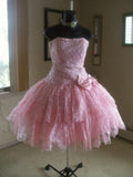 Princess Ball Gown Strapless Lace Pink Formal Homecoming Dresses 8th Grad Dance Graduation Dress Short Hoco Dresses HZ1121