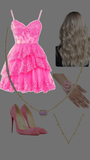 Unique A line Spaghetti Straps Pink Lace Formal Homecoming Dresses 8th Grad Dance Graduation Dress Short Hoco Dresses HZ1121