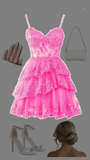 Unique A line Spaghetti Straps Pink Lace Formal Homecoming Dresses 8th Grad Dance Graduation Dress Short Hoco Dresses HZ1121