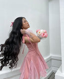Princess Ball Gown Straps Chiffon Pink Formal Homecoming Dresses 8th Grad Dance Graduation Dress Short Hoco Dresses HZ1121