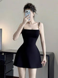 Modest A line Spaghetti Straps Little Black Dress Formal Homecoming Dresses 8th Grad Dance Graduation Dress Short Hoco Dresses HZ1121