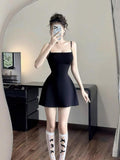 Modest A line Spaghetti Straps Little Black Dress Formal Homecoming Dresses 8th Grad Dance Graduation Dress Short Hoco Dresses HZ1121