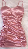 Trendy Sheath Spaghetti Straps Pink Satin Mini Short Formal 8th Grade Homecoming Dresses Summer Middle School Hoco Dress Homecoming Outfits HZ1121
