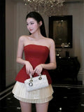 Cute A Line Strapless Satin Red Short Mini Formal 8th Grade Homecoming Dresses Middle School Cocktail Dress Hoco Outfits HZ1121