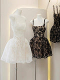 Cute Ball Gown Square Little Black Dress Lace Short Mini Formal 8th Grade Homecoming Dresses Middle School Cocktail Dress Hoco Outfits HZ1121