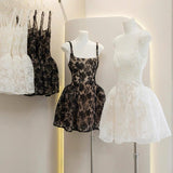 Cute Ball Gown Square Little Black Dress Lace Short Mini Formal 8th Grade Homecoming Dresses Middle School Cocktail Dress Hoco Outfits HZ1121
