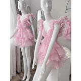 Cute A Line V Neck Chiffon Pink Short Mini Formal 8th Grade Homecoming Dresses Middle School Cocktail Dress Hoco Outfits HZ1121