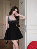 Cute Ball Gown Square Little Black Dress Short Mini Formal 8th Grade Homecoming Dresses Middle School Cocktail Dress Hoco Outfits HZ1121