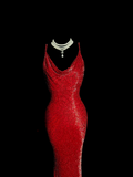 Vintage Mermaid Spaghetti Straps Red Sequin Long Prom Dresses Party Dress 18th Birthday Outfits Graduation Dresses HZ1121