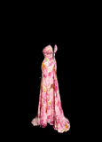 Vintage Mermaid Sweetheart Pink Chiffon Floral Backless Long Prom Dresses Party Dress 18th Birthday Outfits Graduation Dresses HZ1121