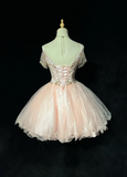 Cute Ball Gown Spaghetti Straps Light Pink Mini Short Formal Homecoming Dresses Party Short Prom Dress Hoco Dresses HZ1121