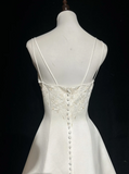 Vintage Bridal Dress Ball Gown Square Ivory Satin Long Wedding Dress Retro Wedding Dresses Modest Wedding Gowns HZ1121