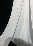 Vintage Bridal Dress A Line V Neck White Beads Satin Long Wedding Dress Retro Wedding Dresses Modest Wedding Gowns HZ1121