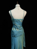 Vintage A Line Spaghetti Straps Blue Sleeveless Chiffon Long Prom Dresses Party Dress 18th Birthday Outfits Graduation Dresses HZ1121