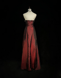 Retro A Line Strapless Burgundy Sleeveless Taffeta Long Flowers Prom Dresses Party Dress 18th Birthday Outfits Graduation Dresses HZ1121