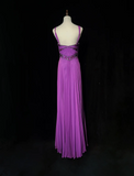 Retro A Line Halter Grape Chiffon Sleeveless With Beads Long Flowers Prom Dresses Party Dress 21st Birthday Outfits Graduation Dresses HZ1121