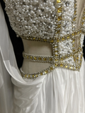 Retro A Line V Neck White Chiffon With Silver Gold Beads Long Flowers Prom Dresses Party Dress 21st Birthday Outfits Prom Gowns HZ1121