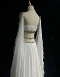 Retro A Line V Neck White Chiffon With Silver Gold Beads Long Flowers Prom Dresses Party Dress 21st Birthday Outfits Prom Gowns HZ1121