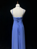 Retro A Line Spaghetti Straps Royal Blue Chiffon With Beads Long Prom Dresses Party Dress 21st Birthday Outfits Prom Gowns HZ1121