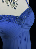 Retro A Line Spaghetti Straps Royal Blue Chiffon With Beads Long Prom Dresses Party Dress 21st Birthday Outfits Prom Gowns HZ1121