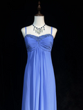 Retro A Line Spaghetti Straps Royal Blue Chiffon With Beads Long Prom Dresses Party Dress 21st Birthday Outfits Prom Gowns HZ1121