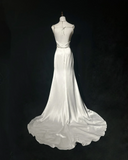 Princess Bridal Dress Mermaid Spaghetti Straps Satin White Beads Long Wedding Dress Retro Wedding Dresses Modest Wedding Gowns HZ1121