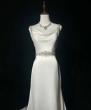 Princess Bridal Dress Mermaid Spaghetti Straps Satin White Beads Long Wedding Dress Retro Wedding Dresses Modest Wedding Gowns HZ1121