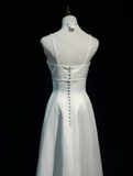 Vintage Bridal Dress A Line Spaghetti Straps Satin White Beads Long Wedding Dress Retro Wedding Dresses Modest Wedding Gowns HZ1121