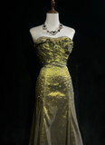 Retro Mermaid Sweetheart Sleeveless Olive Green With Silver Beads Long Flowers Prom Dresses Party Dress 21st Birthday Outfits Graduation Dresses HZ1121