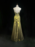 Retro Mermaid Sweetheart Sleeveless Olive Green With Silver Beads Long Flowers Prom Dresses Party Dress 21st Birthday Outfits Graduation Dresses HZ1121