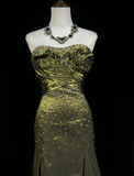 Retro Mermaid Sweetheart Sleeveless Olive Green With Silver Beads Long Flowers Prom Dresses Party Dress 21st Birthday Outfits Graduation Dresses HZ1121
