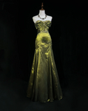 Retro Mermaid Sweetheart Sleeveless Olive Green With Silver Beads Long Flowers Prom Dresses Party Dress 21st Birthday Outfits Graduation Dresses HZ1121