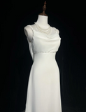 Vintage Bridal Dress Mermaid Spaghetti Straps Backless Chiffon White Beads Long Wedding Dress Retro Wedding Dresses Modest Wedding Gowns HZ1121