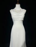 Vintage Bridal Dress Mermaid Spaghetti Straps Backless Chiffon White Beads Long Wedding Dress Retro Wedding Dresses Modest Wedding Gowns HZ1121