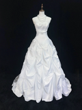 Vintage Bridal Dress Ball Gown Spaghetti Straps Taffeta White Long Wedding Dress Retro Wedding Dresses Modest Wedding Gowns HZ1121