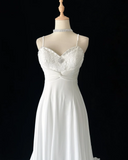 Vintage Bridal Dress A Line Spaghetti Straps Chiffon White Long Wedding Dress Retro Wedding Dresses Modest Wedding Gowns HZ1121