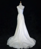 Vintage Bridal Dress Mermaid One Shoulder Chiffon White Long Wedding Dress Retro Wedding Dresses Modest Wedding Gowns HZ1121