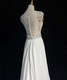 Vintage Bridal Dress A line Sweetheart Chiffon Silver Beads White Long Wedding Dress Retro Wedding Dresses Modest Wedding Gowns HZ1121