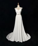 Vintage Bridal Dress A line Sweetheart Chiffon Silver Beads White Long Wedding Dress Retro Wedding Dresses Modest Wedding Gowns HZ1121