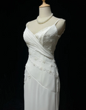 Vintage Bridal Dress Mermaid Spaghetti Straps Chiffon Beads White Long Wedding Dress Retro Wedding Dresses Modest Wedding Gowns HZ1121