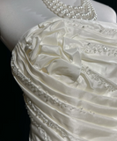 Vintage Bridal Dress Ball Gown Strapless Satin Ivory Long Wedding Dress Retro Wedding Dresses Modest Wedding Gowns HZ1121