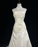 Vintage Bridal Dress Ball Gown Strapless Satin Ivory Long Wedding Dress Retro Wedding Dresses Modest Wedding Gowns HZ1121