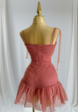 Cute Strap Sheath Short Party Dress Tulle Red Homecoming Dress HZ1121